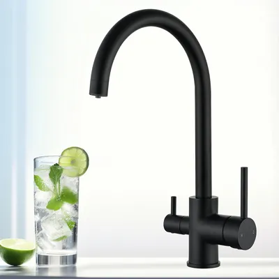 3-Wege-Wasserfilterhahn, 3-in-1, Küchenarmatur, schwenkbar, schwarz