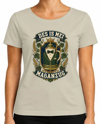 Imagen del producto de Camiseta de mujer para el , estilo "Trachtenshirt", con diseño de "lederhose" (pantalones de cuero tradicionales), color natural, talla S