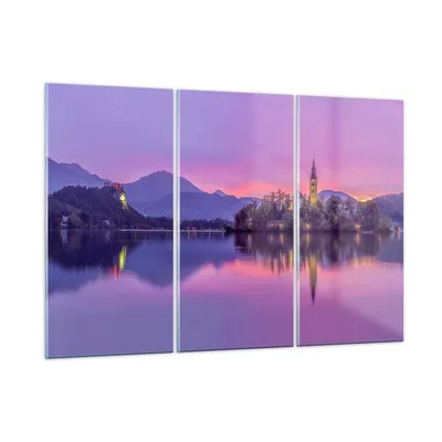 Produktbild von Bilder auf glas - Landschaft Berg See Kirche - 105x70cm - Glasbilder - Wandbilder - Kunstdruck - zum Aufhängen bereit - Wanddekoration aus Glas - Glas Bilder - Wandbild auf Glas - GCE105x70-3208