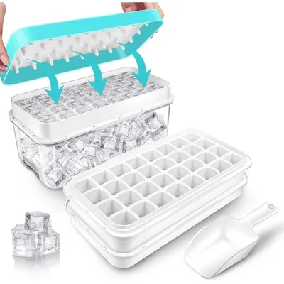Productafbeelding van IJsblokjeshouder, 64 stuks, met deksel, voor whisky, koffie, met lepel, blauw