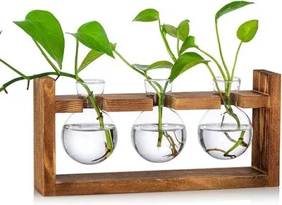 Produktbild von Famanu Glasvase mit Holzständer - Vintage Dekoration für Blumen
