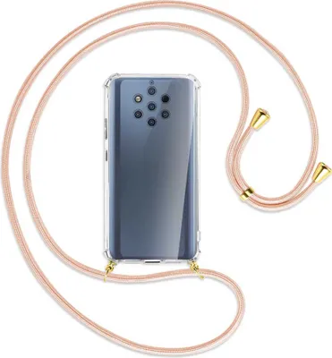 Produktbild von Handykette Backcover-Schutzhülle mit Band (Metall goldfarben) für Nokia 9 PureView - rose peach