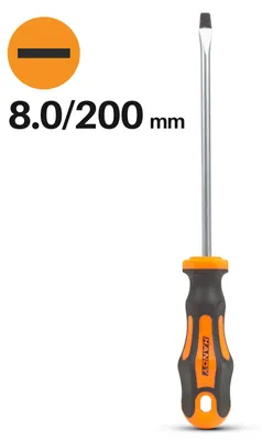 Produktbild von Flachschraubendreher 8,0 mm - Schlitzschraubendreher 200 mm - Chrom-Vanadium-Stahl - rutschfester Griff - Aufhängeöse [10521].