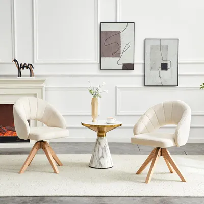 Zdjęcie produktu dla Zestaw 2 h krzeseł do jadalni, białe, wykonane z litego drewna, krzesła obrotowe w stylu retro, obrót o 360°, wymiary: 46x49x84 cm