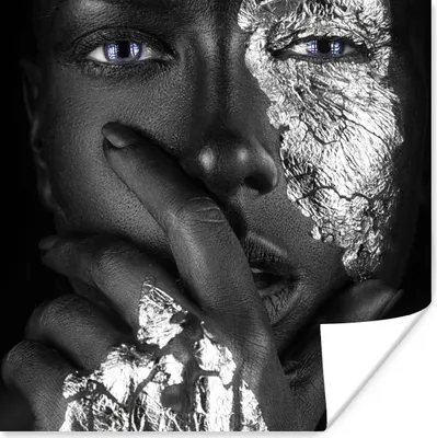 Produktbild von MuchoWow® Poster Weiblich - Silber - Schwarz - Blau 30x30 cm - Wandposter - Printing