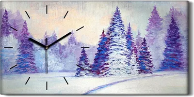 Produktbild von Wandbild Leinwand Bilder mit Uhr 60x30 Gemälde Winter Wald Bäume Schnee Natur - schwarze Hände