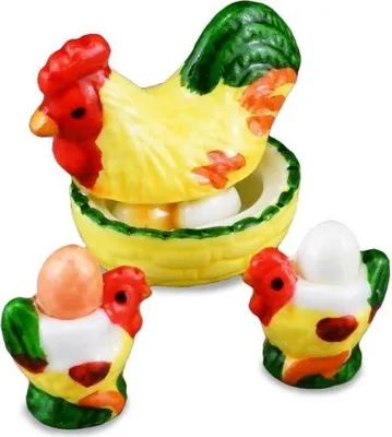 Produktbild von Miniatur Eierbecher-Set Henne und Küken, Eierwärmer 1:12 Deko
