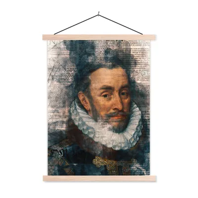 Produktbild von MuchoWow® Textilposter Wilhelm von Oranien - Adriaen Thomasz - Collage 40x53 cm mit holzfarbenen Rahmen - Schlafzimmer