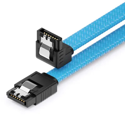 Produktbild von deleyCON SATA 3 Nylon Kabel 30cm 90° gewinkelt 6 Gbit/s - Blau