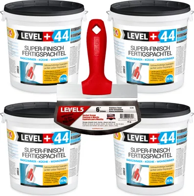 Zdjęcie produktu dla Zestaw Gładź szpachlowa Level+ FERTIGSPACHTE L+44 100kg i Wybierak Skrobak do Wiader Level5 5-210