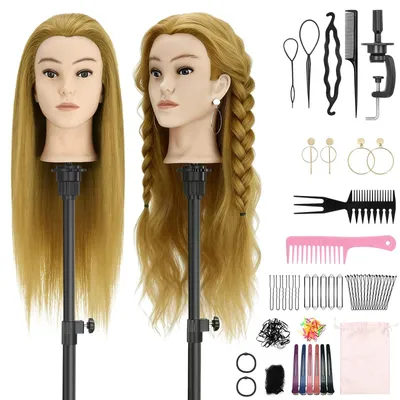 Image de Solidchoice - Tête de mannequin pour coiffeurs, avec de vrais cheveux et une pince