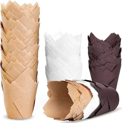 Produktbild von 200pcs Tulpe Cupcake Liners, Premium Muffin Liners Halter für Backen Tassen, fettdicht Cupcake Wrappers in Standardgröße, klassische Pergamentpapier Cupcake Liners für Party, Weihnachten von JIRNGLA