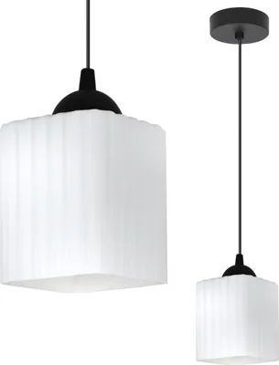 Image de Suspension RIFFLE Noir 1 ampoule Blanc Cube E27