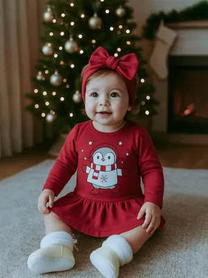 Obrázek produktu pro Kojenecké bavlněné šatičky s čelenkou New Baby Winter Penguin, vel. 74 (6-9m)