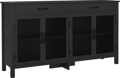 Produktbild von HOMCOM Niedriges Sideboard mit 4 Türen, verstellbaren Einlegeböden und 2 Schubladen für Wohnzimmer, Küche und Esszimmer – Industriestil – 150 x 40 x 85 cm, schwarz