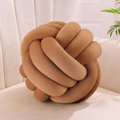 Image de Relaxdays, coussin noué pour canapé, lit, décoratif, style scandinave, coussin ornemental à nœuds, diamètre 25 cm, couleur marron
