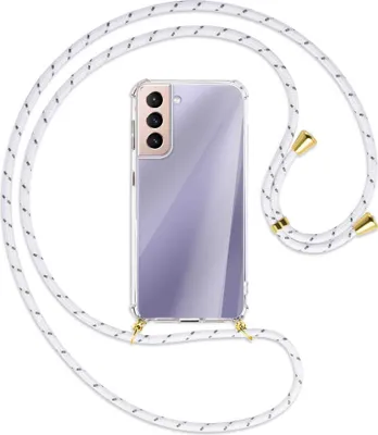 Produktbild von Handykette Backcover-Schutzhülle mit Band (Metall goldfarben) für Samsung Galaxy S21 5G - weiß/grau