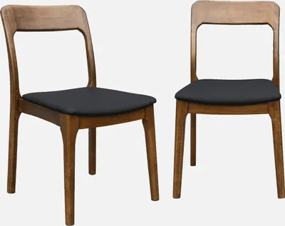 Produktbild von sweeek - 2er-Set Vintage-Stühle aus Hevea-Holz mit Stoffbezug - Nussbaumfarben