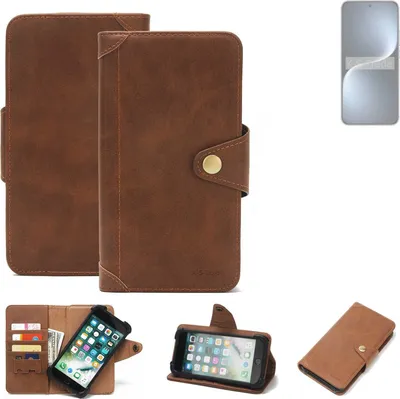 Produktbild von K-S-Trade Handyhülle kompatibel mit Honor Magic7 Pro Schutz Hülle Walletcase Bookstyle Tasche Case Handytasche Wallet Flipcase Cover PolyurethanBraun (1x)