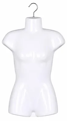 Image de 1 x Torse de jeune fille de 50 cm, blanc – Torse féminin en plastique, demi-torse – Torse de jeune fille, demi-coque, mannequin de vitrine avec crochets, torse décoratif
