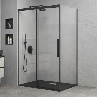 Produktbild von Mai & Mai Duschkabine 100x100cm Schiebetür 6mm ESG-Sicherheitsglas Duschabtrennung Seitenanstieg inkl. Soft-Close-Mechanismus inkl. Duschtasse Ravenna12K Schwarz