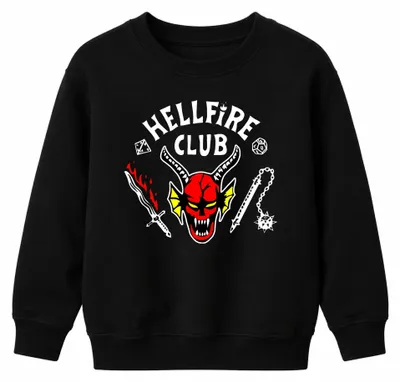 Produktbild von HELLFIRE CLUB Dämon Schädel Hörner D20 Flammenschwert Kinder Sweatshirt Pullover, Schwarz, 128