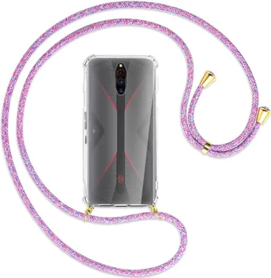 Produktbild von Handykette Backcover-Schutzhülle mit Band (Metall goldfarben) für ZTE Nubia Red Magic 5G - lila/rosa/blau
