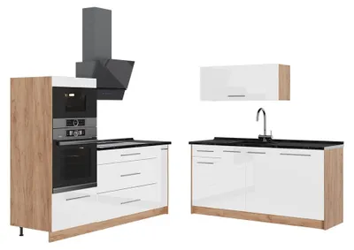 Produktbild von Küchenzeile Vicco Fame-Line Weiß Hochglanz/Goldkraft Eiche 340 cm, AP Anthrazit, Model 63713