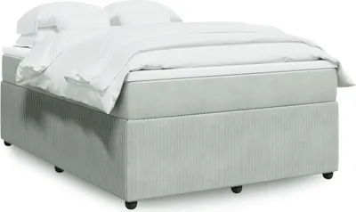 Produktbild von Design Boxspringbett mit Matratze Hellgrau 140x200 cm Samt, Klassische Betten 2024 Neu