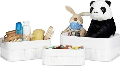 Immagine prodotto di Scatole rettangolari in bambù, set da 3 pezzi, bianche, per il bagno