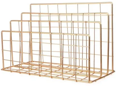 Zdjęcie produktu dla Unyqoos® Elegancki metalowy stojak na czasopisma z żelaza, w kolorze złotym, o wymiarach ok. 24 x 11 x 15,5 cm – kompaktowy, idealny do łazienki, biura i przedpokoju