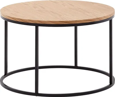 Produktbild von Couchtisch 70x70x45 cm Sofatisch Holz / Metall Wohnzimmertisch Eiche, Design Stubentisch Modern Rund, Holztisch Kaffeetisch, Tisch Wohnzimmer