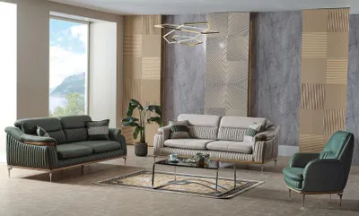 Produktbild von Sofagarnitur 3+3+1 Sitzer Wohnzimmer Set Komplett Textil Sofa Sessel Holz Neu