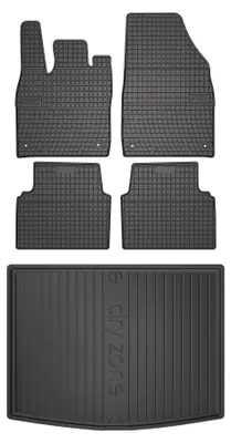 Image de Tapis en caoutchouc + bac de coffre pour Volkswagen ID.3 2019- (hayon, plancher haut) – 5 pièces, noirs, sur mesure
