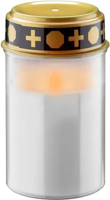 Zdjęcie produktu dla No-Name 74367 Lampa nagrobkowa LED z wyłącznikiem czasowym, biała, biało-złota - ciepła biel (2400 K), zasilana bateryjnie (2x C/LR14), do użytku wewnątrz i na zewnątrz (IP44)