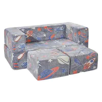 Produktbild von SucceBuy Kindercouch Kindersofa zum aufklappen Spielsofa 10-teiliges Spielzimmermöbel im Dunkeln Leuchten