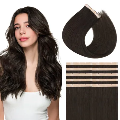 Image de Solidchoice - Extensions à ruban "Hotbanana" - Cheveux naturels, brun foncé, 40 cm