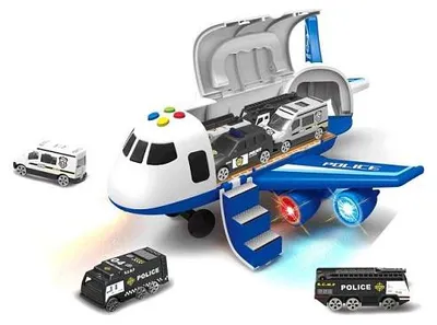 Produktbild von Polizeiflugzeug mit Laderaum + 3 Autos 1:64