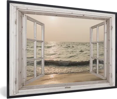 Produktbild von MuchoWow® Gerahmtes Poster Aussicht - Meer - Strand 90x60 cm - Poster mit Schwarzem Bilderrahmen Wandposter Rahmen Foto Bilder - Fotorahmen - Foto-Plakat