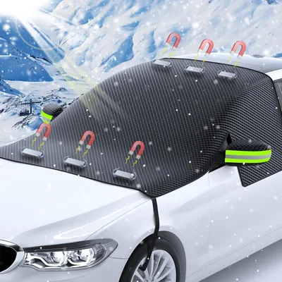 Image de Housse de protection pour pare-brise en hiver, pour voiture, dimensions 150 x 118 cm, protection en 7 couches, fermeture magnétique