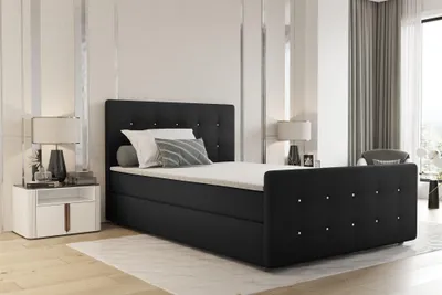 Produktbild von Boxspringbett Schlafzimmerbett MARKOS 180x200cm Stoff Soro Schwarz inkl. Topper