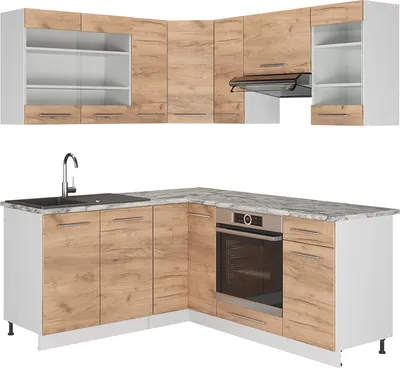 Immagine prodotto di Cucina angolare completa Vicco Fame-Line Rovere dorato/bianco 190 x 46 cm senza piano di lavoro, Model 38669