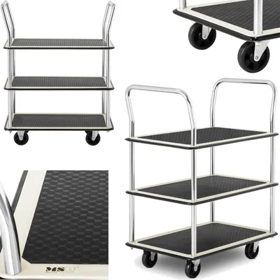 Zdjęcie produktu dla Wózek Półkowy Transportowy Z Uchwytami 3 Półki Do 150 Kg 72 X 43 Cm