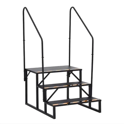 Productafbeelding van Driestaps kampeerwagen-trap – Draagbare stalen instaptrap met handrail en antislipoppervlak – Geschikt voor campers en caravans