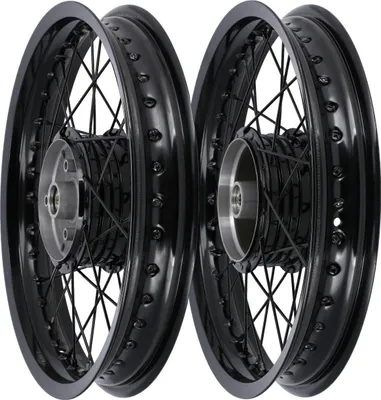 Produktbild von Set: 2x Speichenrad 2,15 x 16" Alufelge, Speichen, Nabe in Schwarz