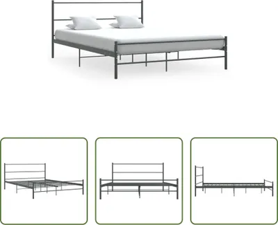 Image de The Living Store Cadre de lit gris métal 140×200 cm