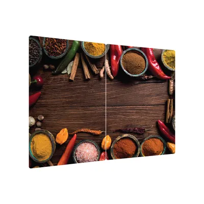 Produktbild von Szklana deska do krojenia PRZYPRAWY ORIENT DREWNO 2 sztuki 30x52cm deska kuchenna płyta ochronna taca szklana
