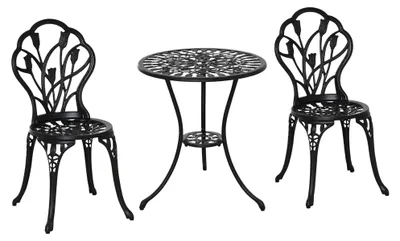 Image de Ensemble de mobilier de balcon - Pour 2 personnes - 1 table et 2 chaises - Aluminium - Noir