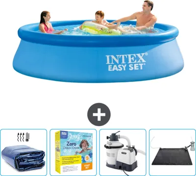Produktbild von Intex runder aufblasbarer Easy Set-Pool – 305 x 76 cm – Blau – im Lieferumfang enthalten Sonnensegel - Wartungspaket - Filterpumpe für Schwimmbad - Solarmatte