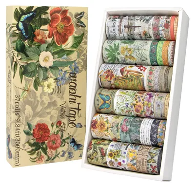 Obrázok produktu pre Sada 37 roliek vintage washi pásky s zlatou fóliou